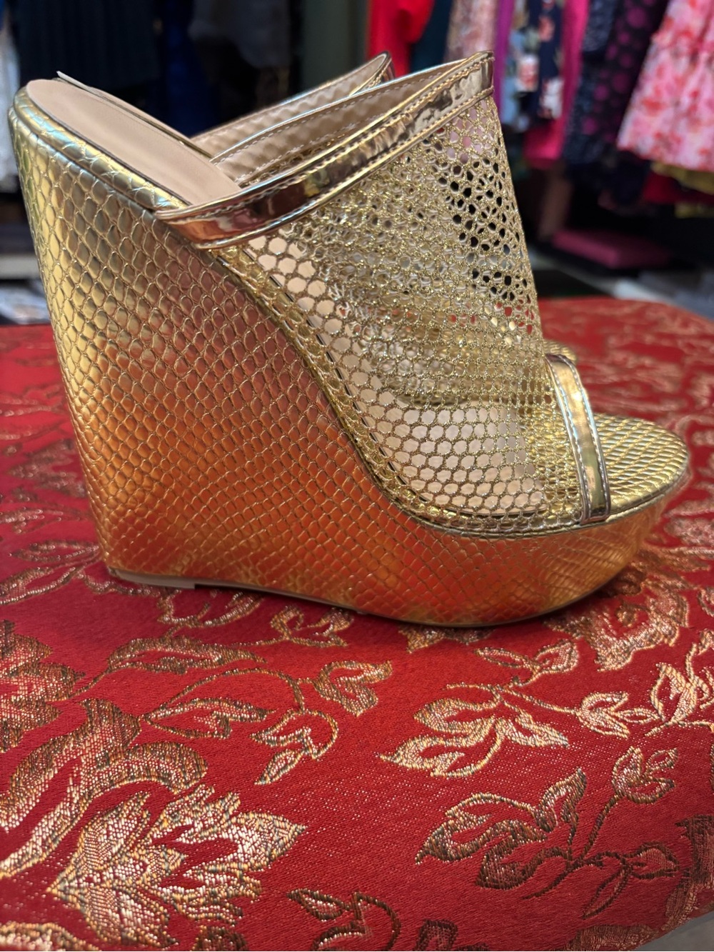 Gold Metallic Wedge Mule - Women size 7